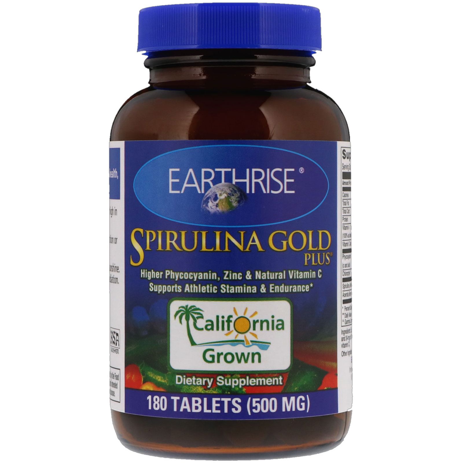 Earthrise Спирулина Золотая Плюс 500 мг 180 таблеток earthrise натуральный порошок спирулина 6 4 унции 180 г