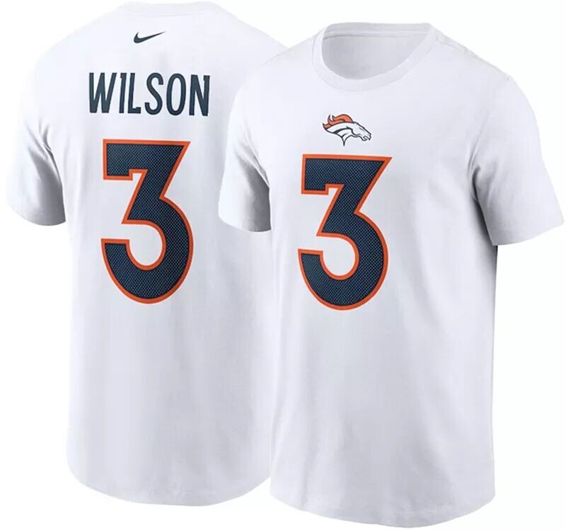 

Мужская белая футболка Nike Denver Broncos Russell Wilson #3