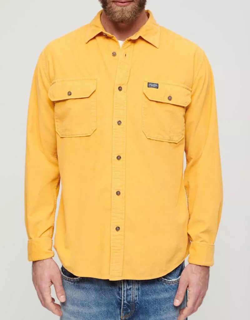 Золотисто-желтая рубашка с длинными рукавами из тонкого вельвета Superdry цена и фото