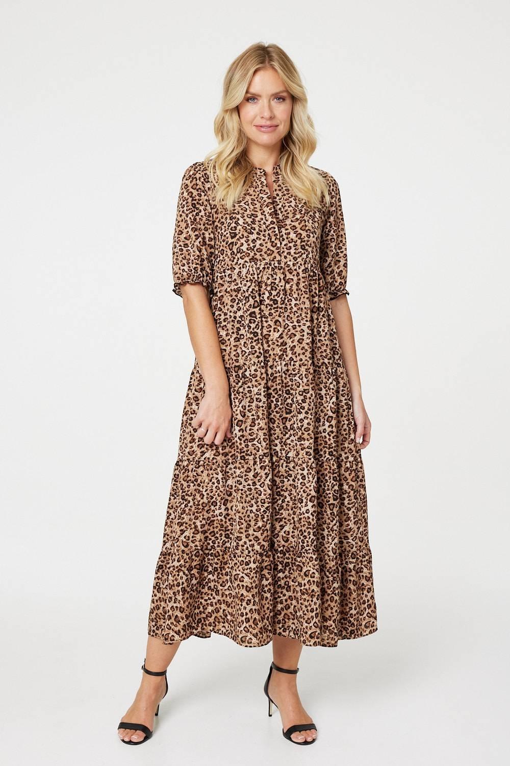 Многоуровневое платье макси с леопардовым принтом Izabel London, коричневый