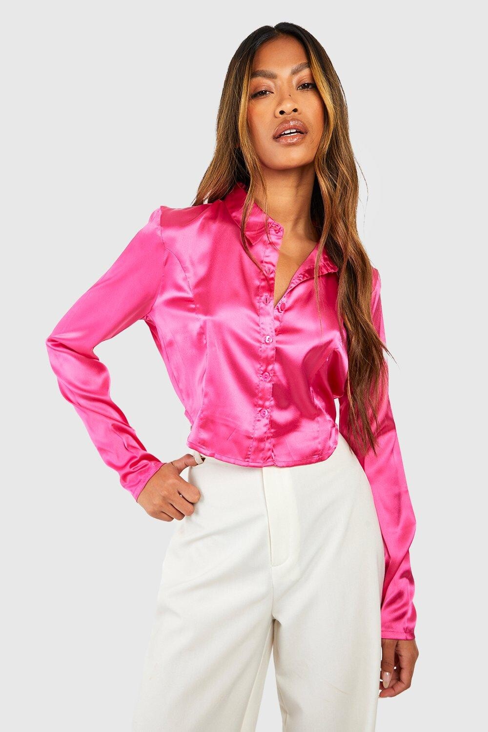 

Укороченная рубашка из атласного шва Boohoo, розовый