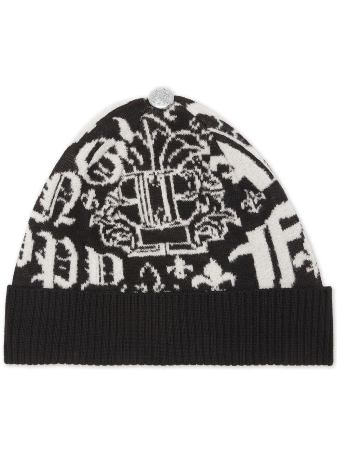 Шапка-бини из шерсти с жаккардовым логотипом Philipp Plein, черный