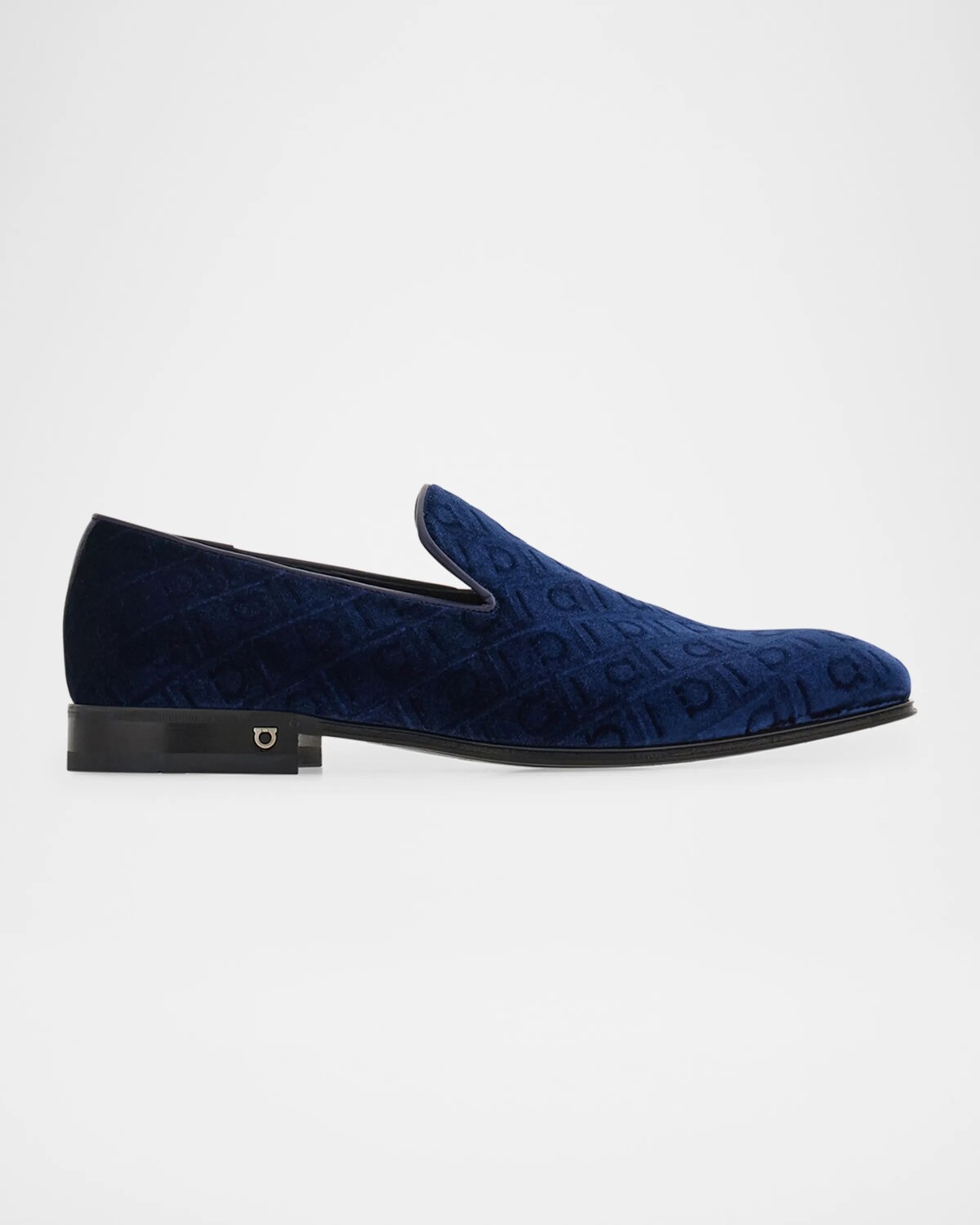 

Мужские бархатные лоферы с монограммой Berry Ferragamo, цвет Navy 17