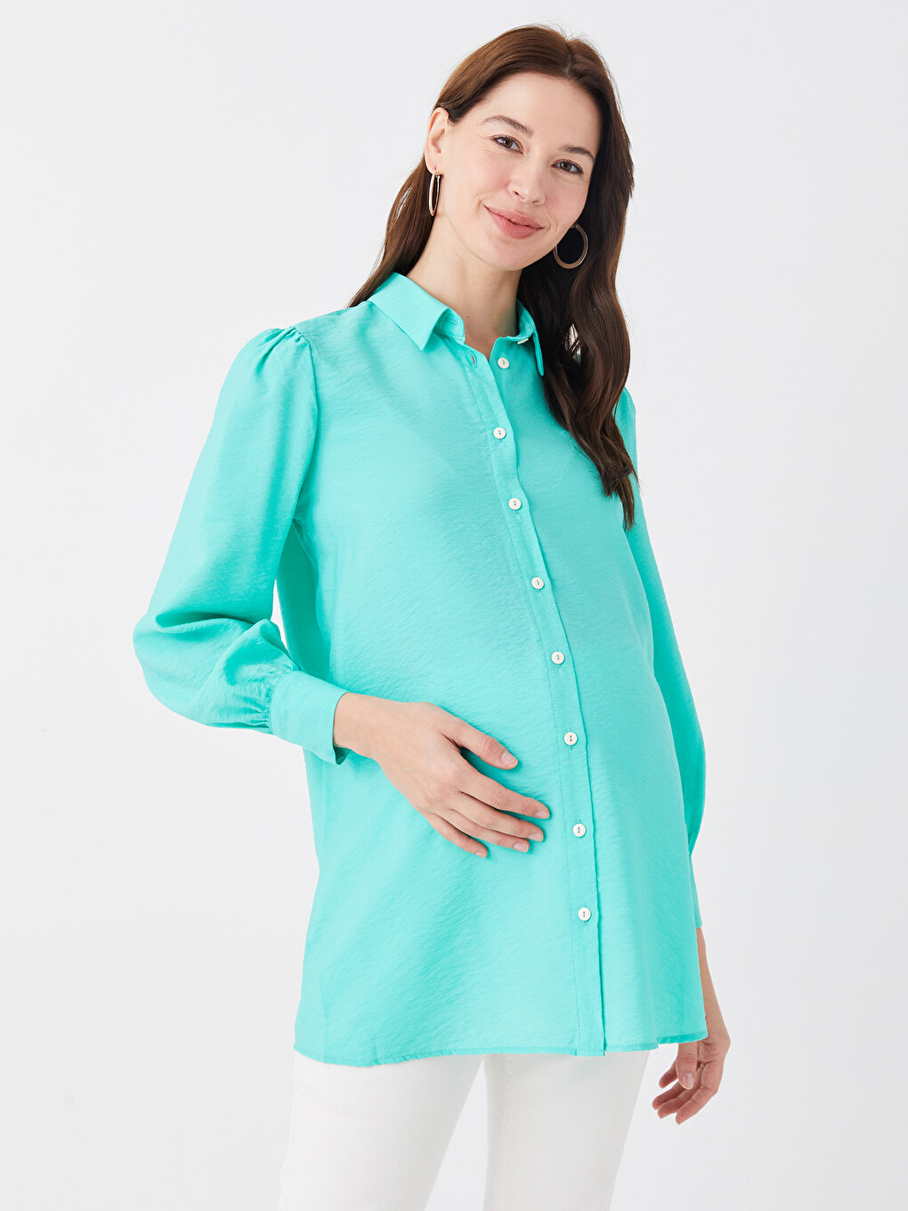 Простая рубашка-туника для беременных с длинными рукавами LCWAIKIKI Maternity, мятно-зеленый клетчатая куртка рубашка рубашка для беременных с длинными рукавами lcwaikiki maternity зеленый плед
