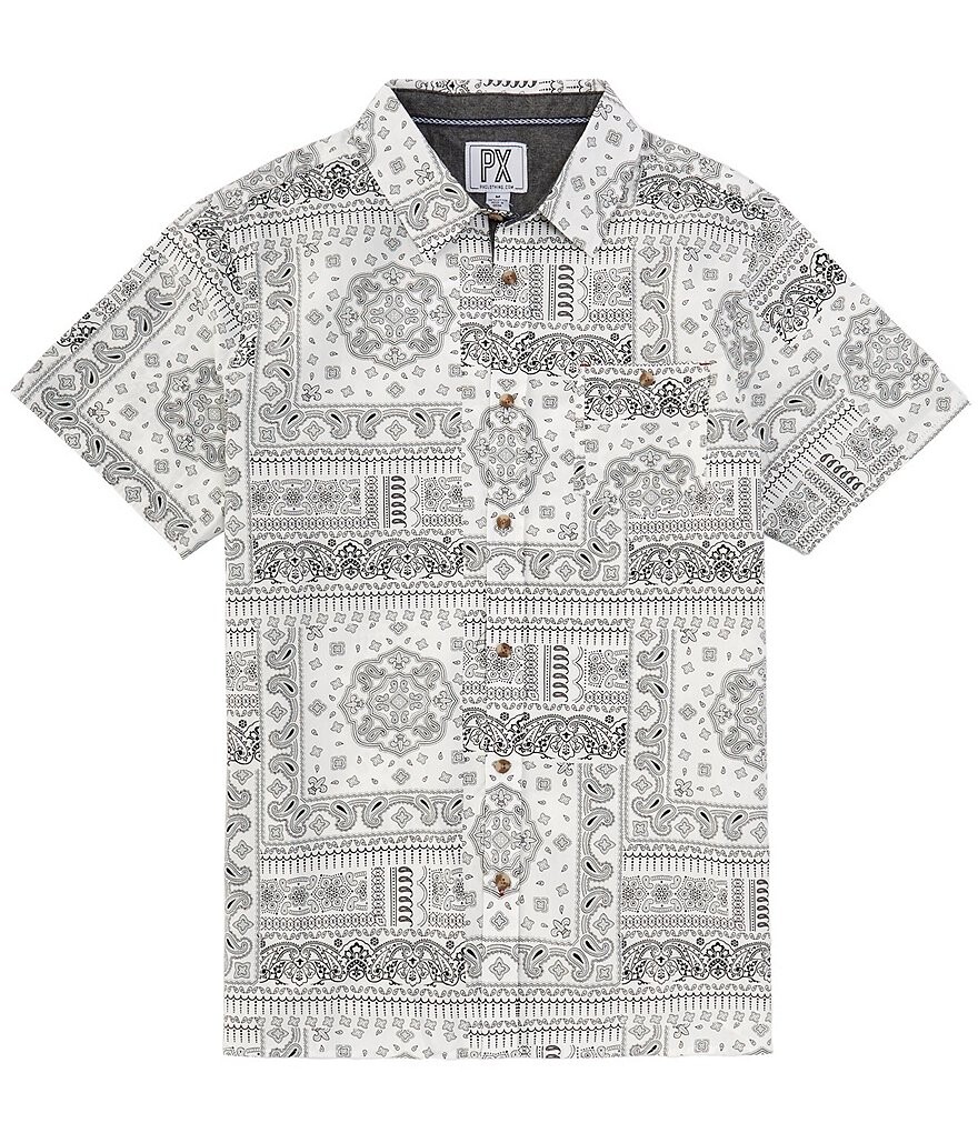 

PX Clothing Рубашка из персикового поплина с короткими рукавами и банданой с принтом, белый