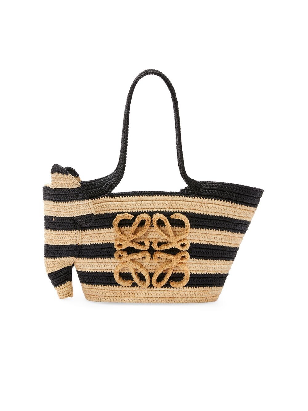 

Сумка-тоут Elephant Basket из рафии в полоску Loewe, черный