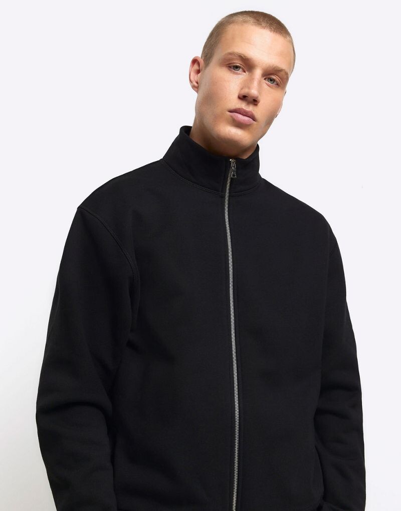 

Черная толстовка с воротником-воронкой на молнии River Island