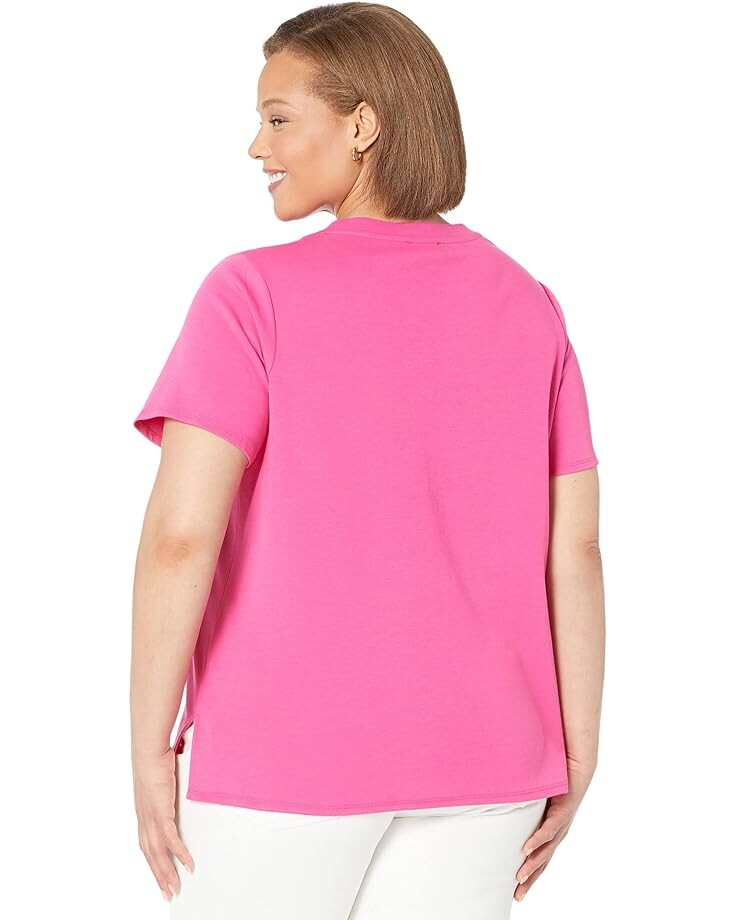 

Топ Vince Camuto Plus Size Short Sleeve Crew Neck Solid Polished Knit Top, цвет Hot Pink