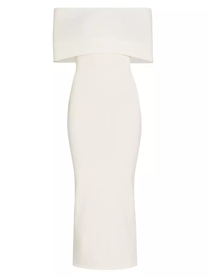 

Платье миди рельефной вязки с открытыми плечами Wardrobe.Nyc, цвет off white