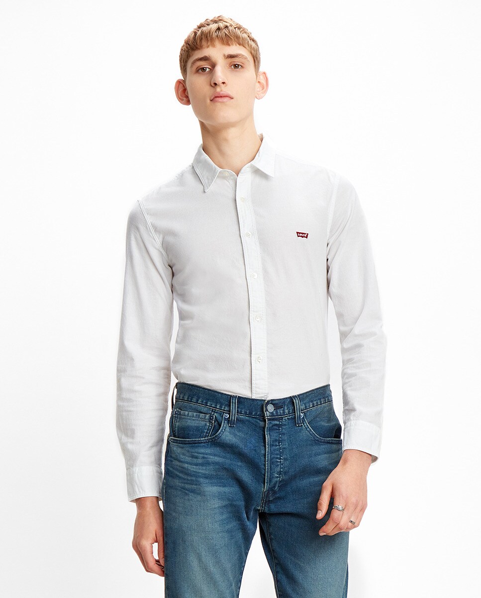 Однотонная белая тонкая мужская рубашка Levi's, белый