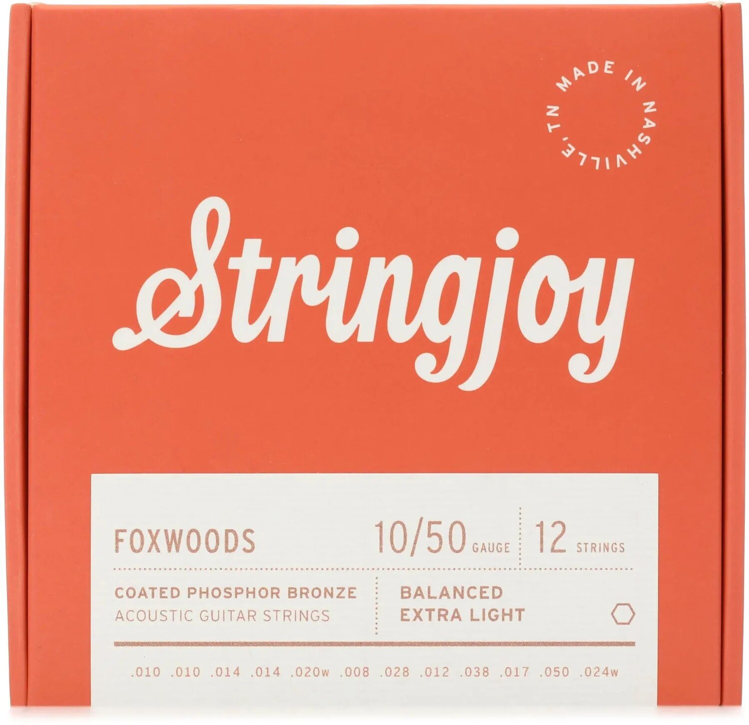 

Струны Stringjoy Foxwoods для 12-струнной акустической гитары с покрытием из фосфористой бронзы — сверхлегкий калибр (.010–.050)