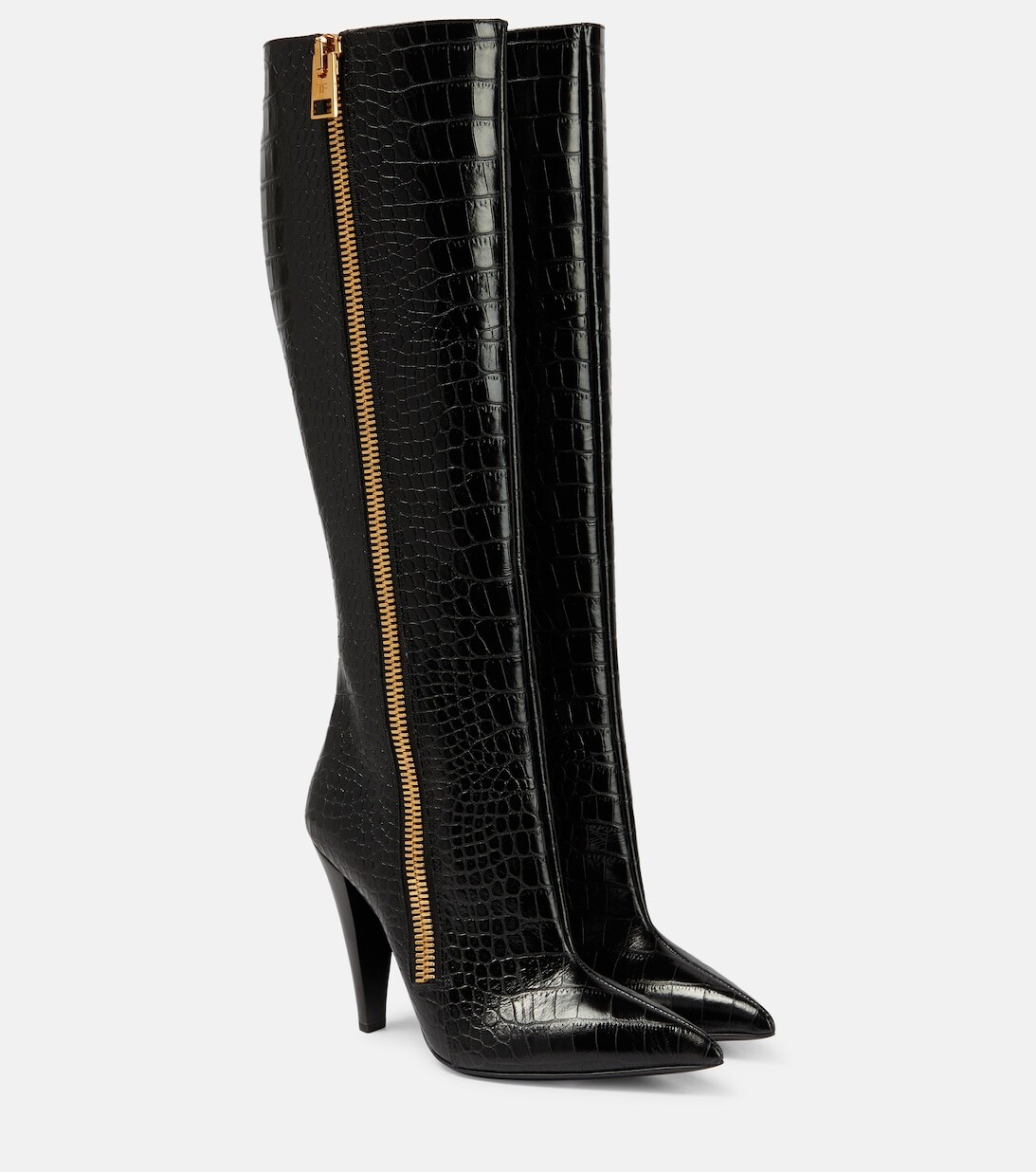

Сапоги до колена из кожи с эффектом крокодила Tom Ford, черный
