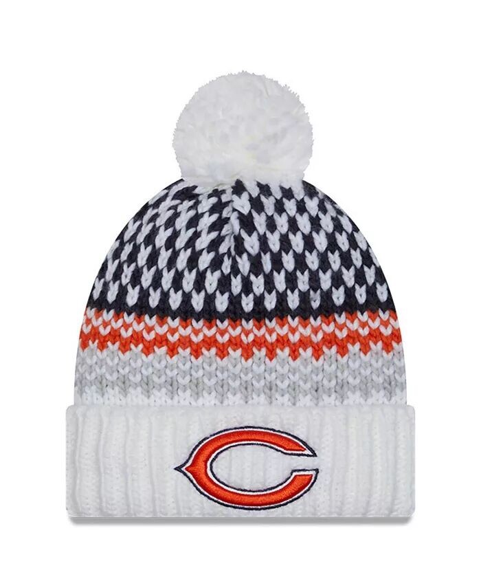 

Женская белая вязаная шапка Chicago Bears 2023 с манжетами и помпоном New Era, белый