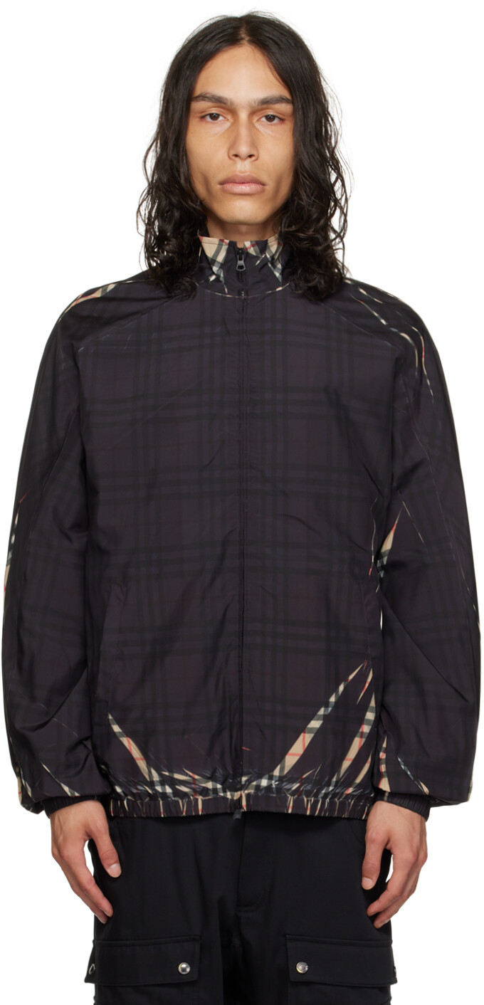 

Черная куртка в клетку Burberry с разрезами, Черный