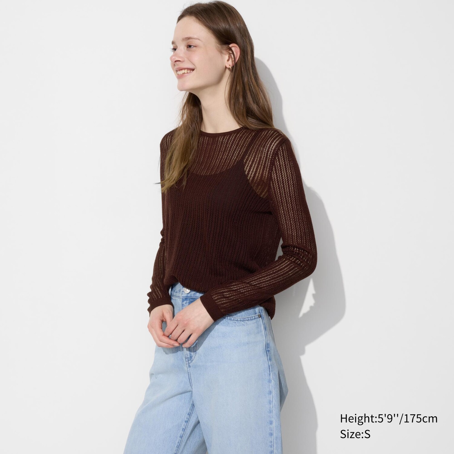 

Кружевной свитер с круглым вырезом UNIQLO, темно-коричневый