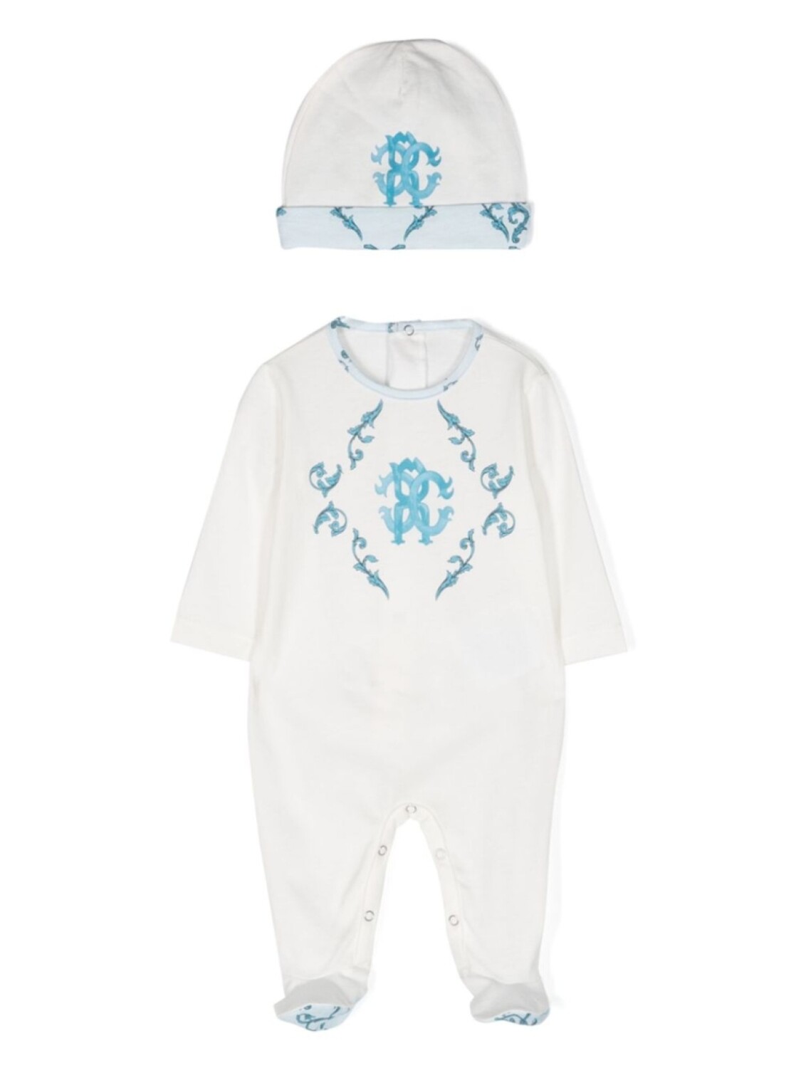 

Комплект из комбинезона и шапки с монограммой Roberto Cavalli Junior, белый