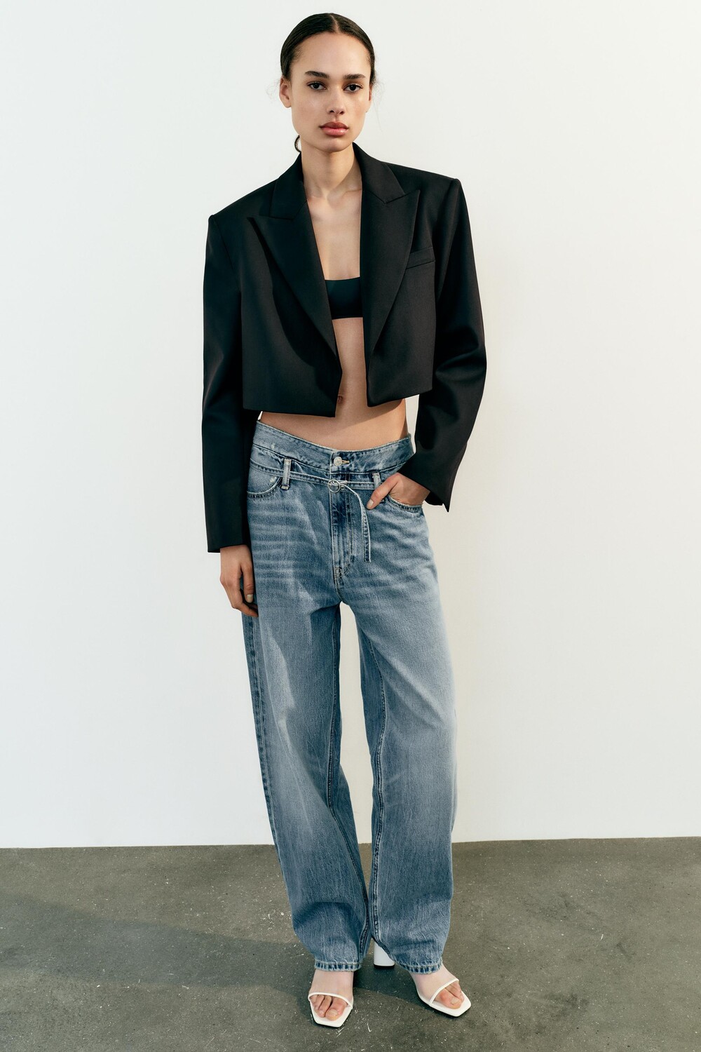 

Укороченный пиджак оверсайз ZARA, черный