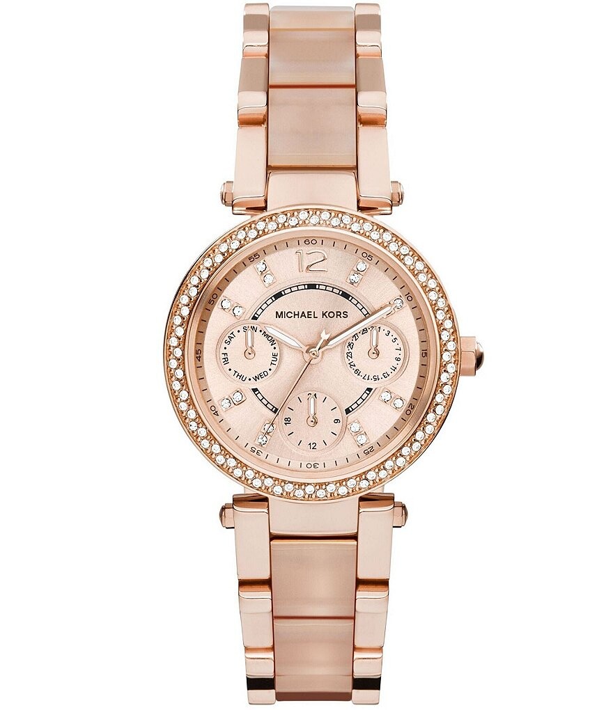 

Многофункциональные румяные часы Michael Kors Mini Parker из нержавеющей стали, золотой