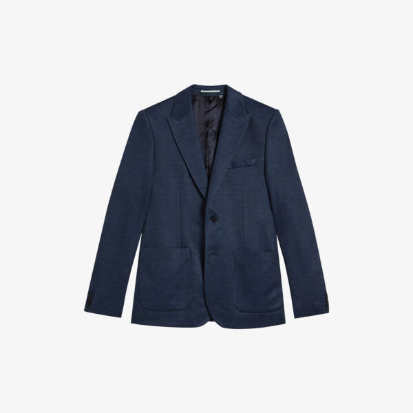 

Однобортный пиджак узкого кроя из хлопкового джерси Ted Baker, темно-синий