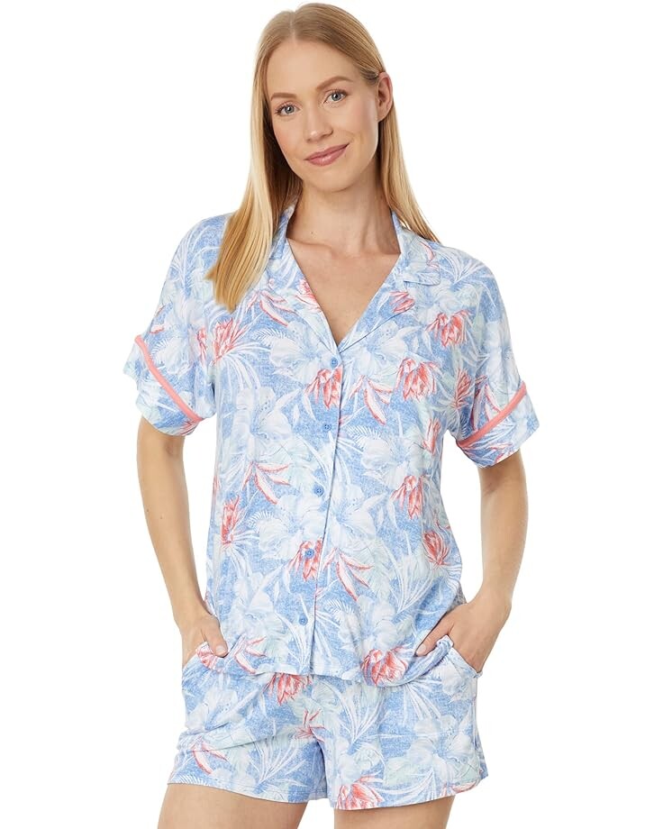 

Пижамный комплект Tommy Bahama Tropical Floral Short Sleeve Notch Shorts Set, цвет Blue Floral