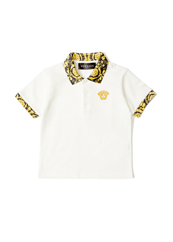 

Белая футболка для мальчика с воротником-поло и вышитым логотипом Versace
