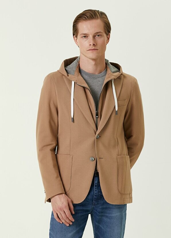 

Бежевая итальянская трикотажная куртка приталенного кроя Boss, Бежевый