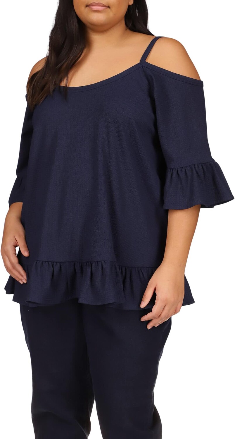 

Топ больших размеров с открытыми плечами и оборками MICHAEL Michael Kors, цвет Midnight Blue