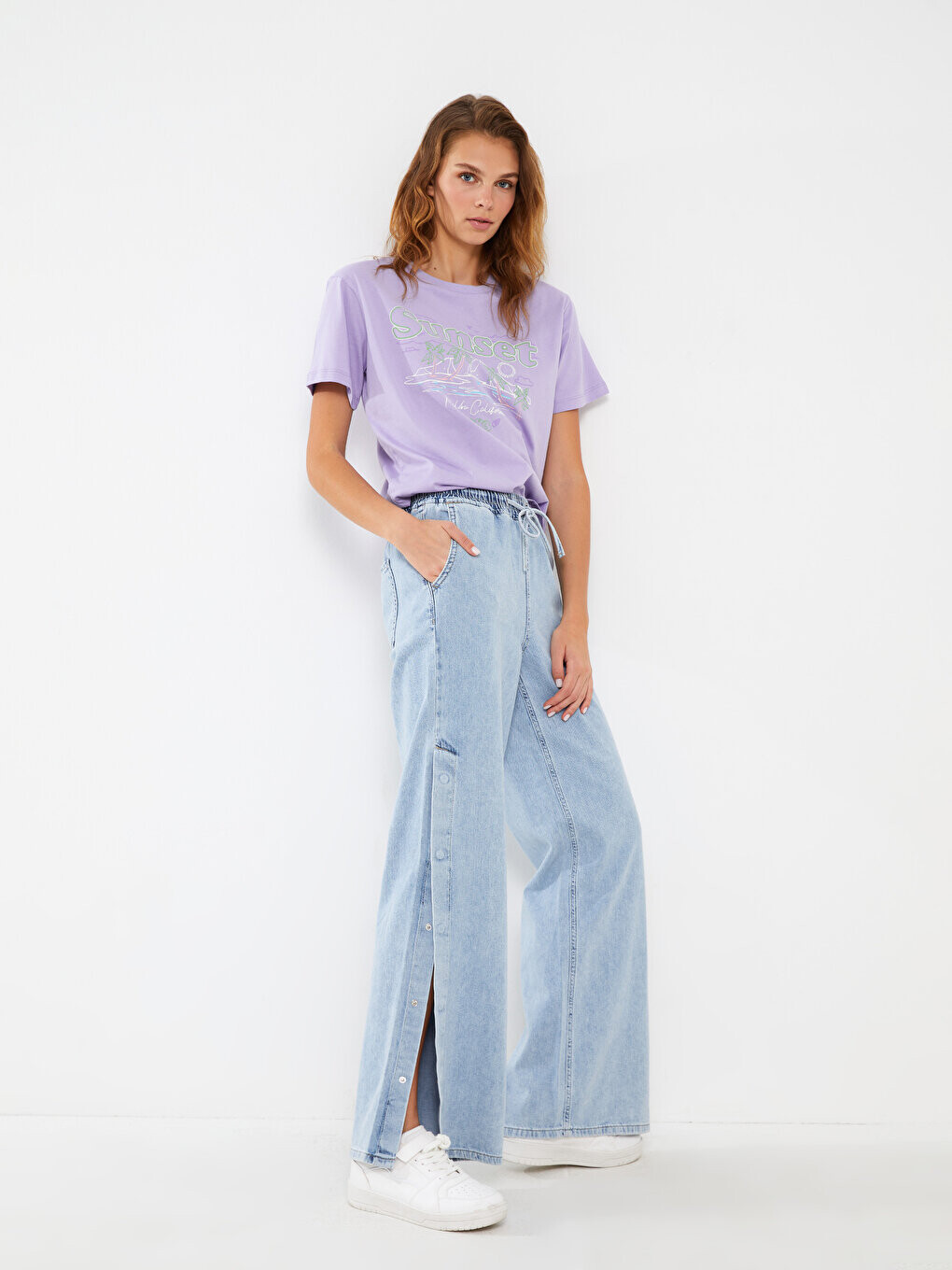 

Широкие женские джинсовые брюки с высокой талией LCW Jeans, открытое индиго родео