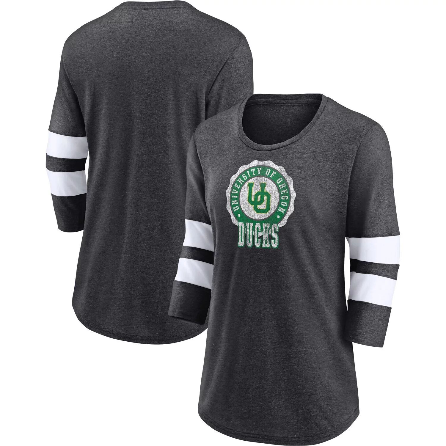 

Женская футболка Fanatics с древесно-угольным принтом Oregon Ducks Drive Forward Tri-Blend, с рукавами 3/4 Fanatics