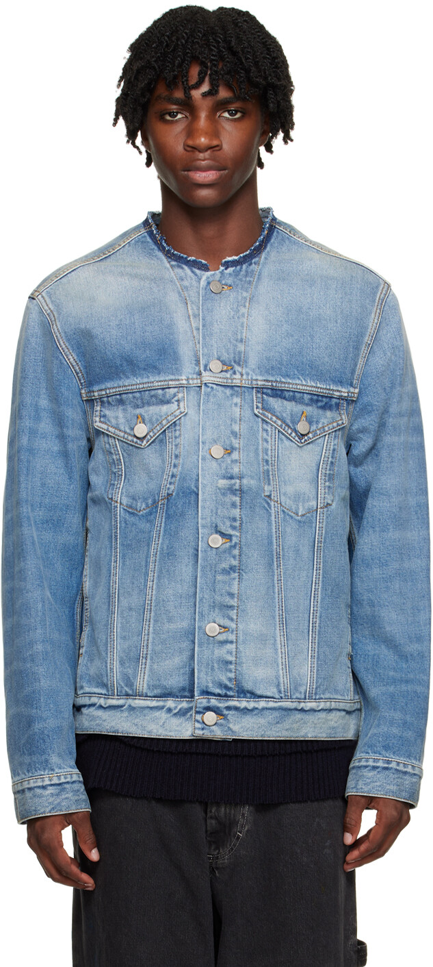 

Синяя джинсовая куртка без воротника Maison Margiela, Синий