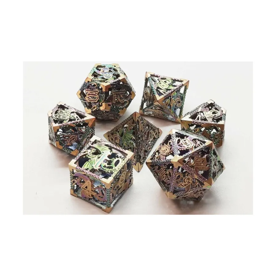 

Полые кубики дракона — спектральные с золотом (7), Hollow Dice