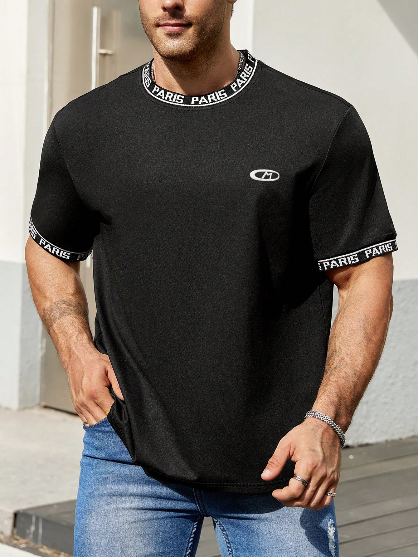 Мужская футболка больших размеров Manfinity Homme с вышивкой в ​​стиле пэчворк, черный черная футболка с вышивкой solid homme