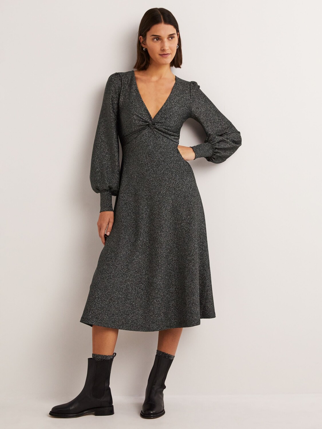 

Трикотажное платье-миди Boden Metallic, черный с блестками