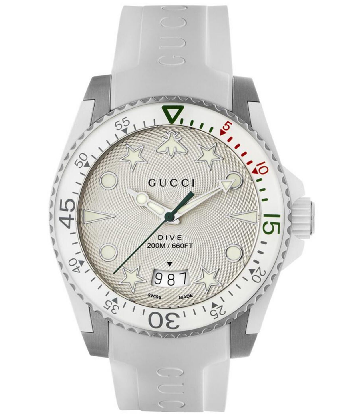 

Мужские швейцарские часы Dive с белым каучуковым ремешком, 40 мм Gucci
