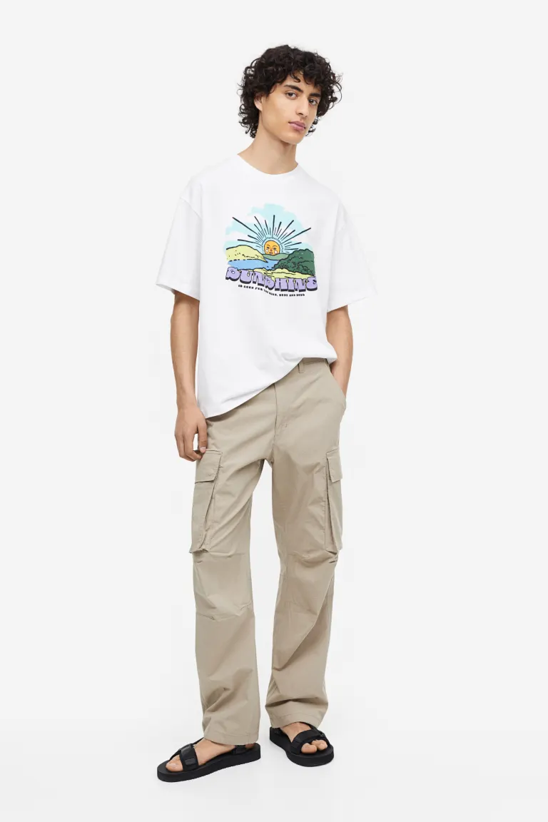 

Футболка свободного кроя с принтом H&M, белый