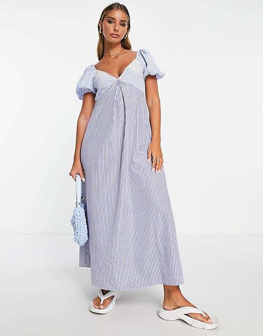 

Платье миди из хлопка в смешанную полоску ASOS DESIGN