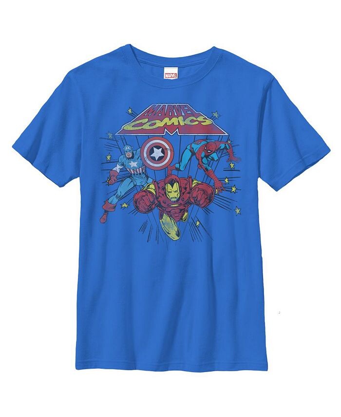 

Детская футболка со звездами комиксов для мальчиков Marvel, синий