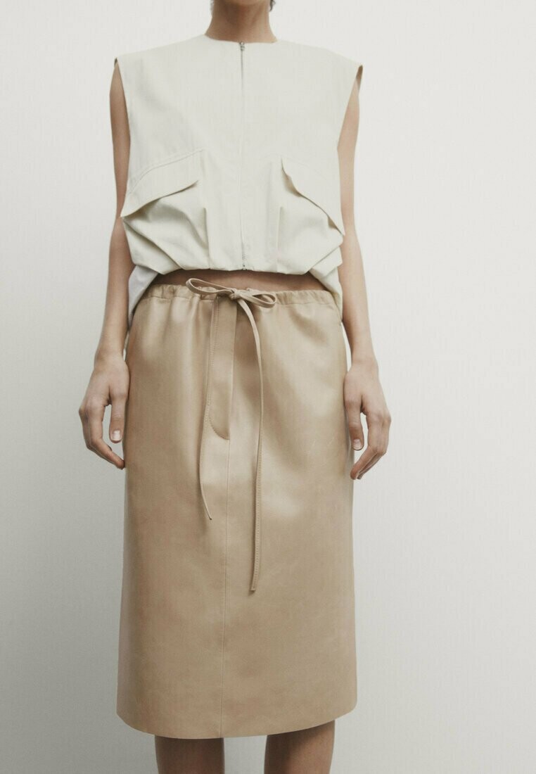 

Кожаная юбка Massimo Dutti, бежевый