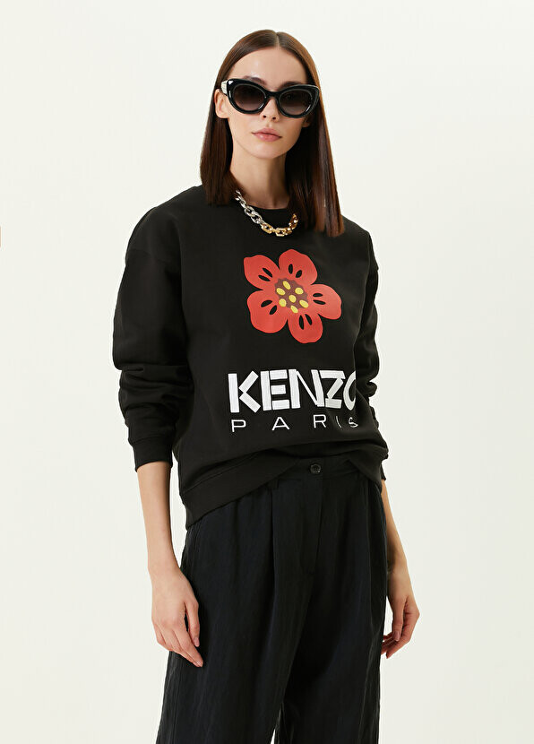 

Черный свитшот с круглым вырезом и логотипом Kenzo