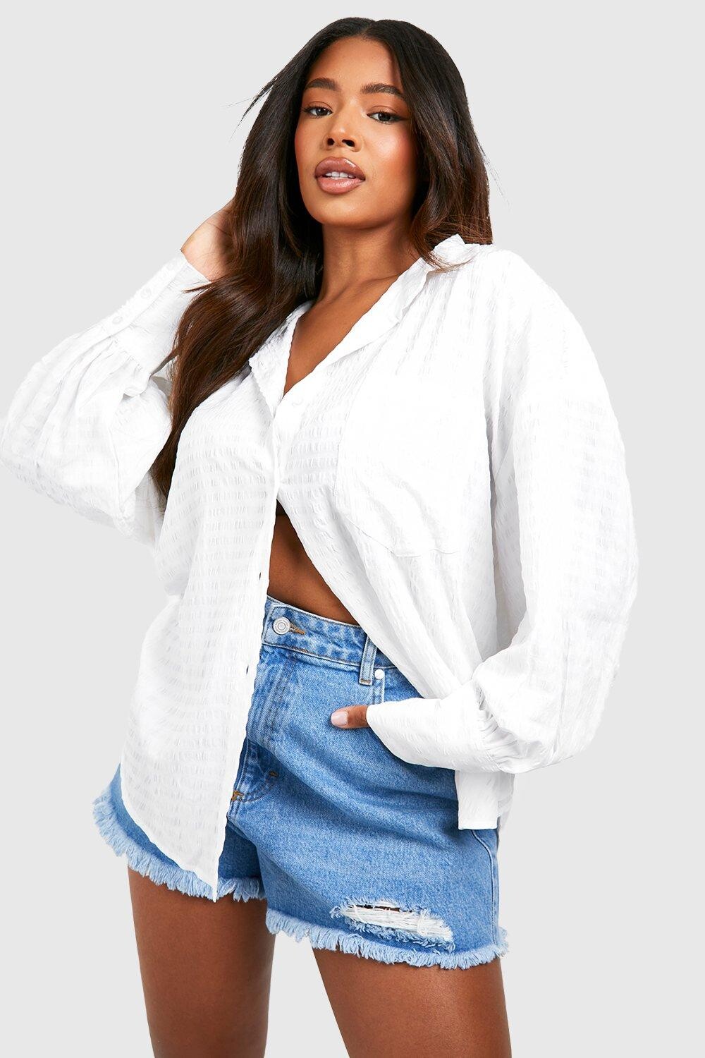 

Рубашка оверсайз из тканой ткани плюс Boohoo, белый