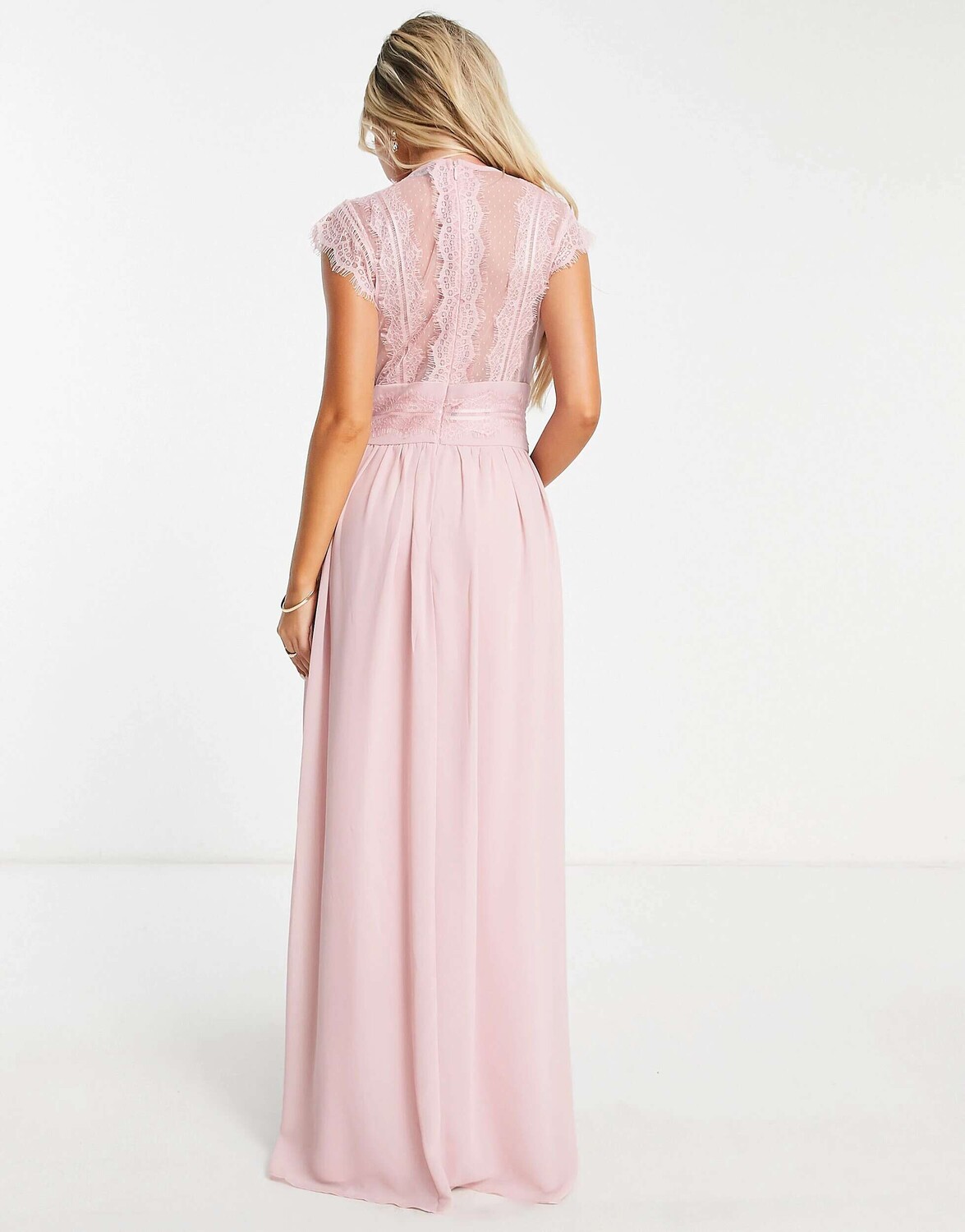 

Тиреневое шифоновое платье макси TFNC Bridesmaids с кружевной отделкой