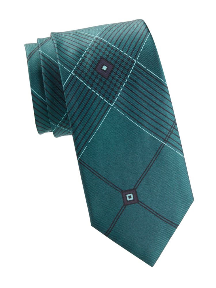 Шелковый галстук с геометрическим рисунком Brioni, темно-зеленый темно синий шелковый галстук с геометрическим принтом chris
