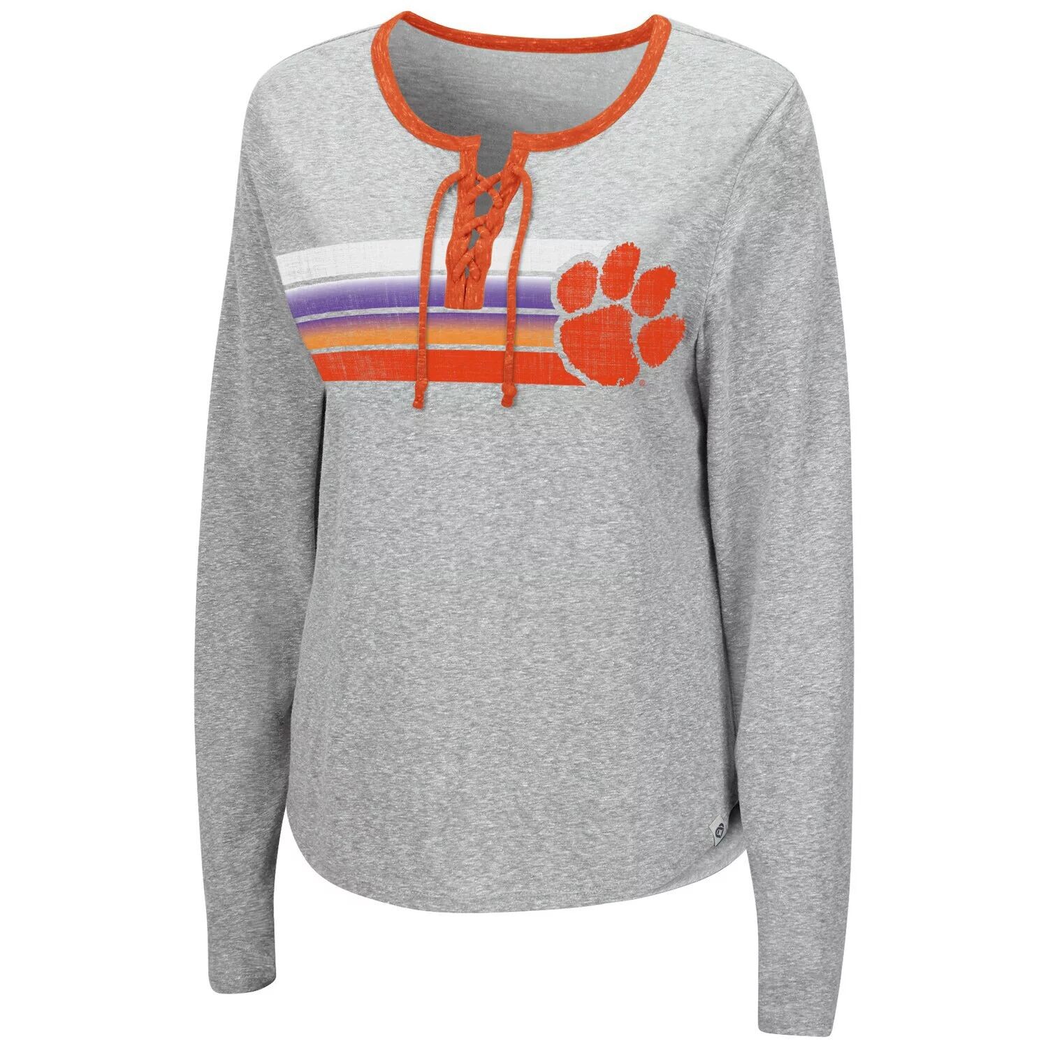 

Женская серая футболка Colosseum Heathered Clemson Tigers Sundial Tri-Blend со шнуровкой и длинными рукавами Colosseum, Серый