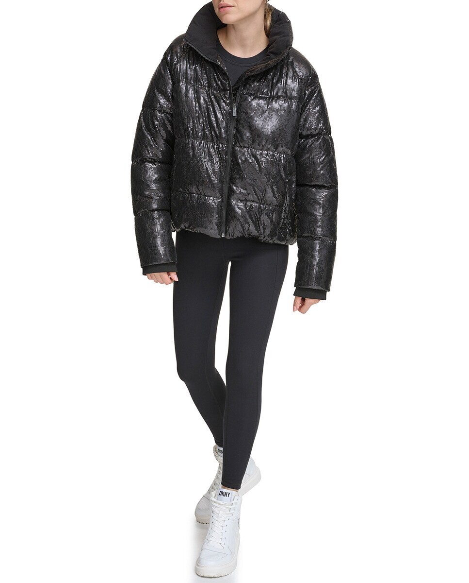 

Непринужденная женская однотонная черная куртка с круглым вырезом DKNY, черный