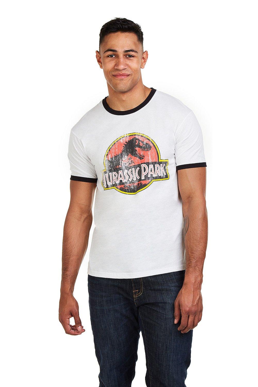 Хлопковая футболка с потертым логотипом Jurassic Park, белый