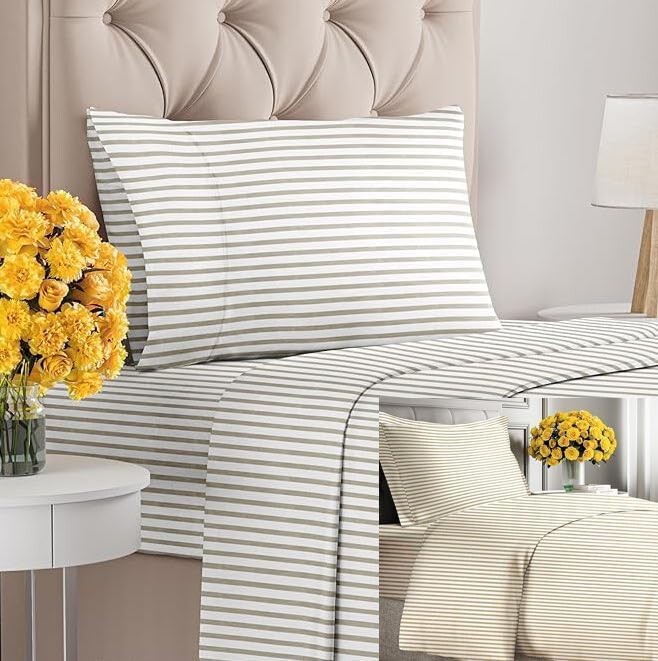 

CGK Unlimited Beige Stripes Комплект из 2 простыней с пуховым одеялом (размер Twin) — Комплект постельного белья включает в себя простыню