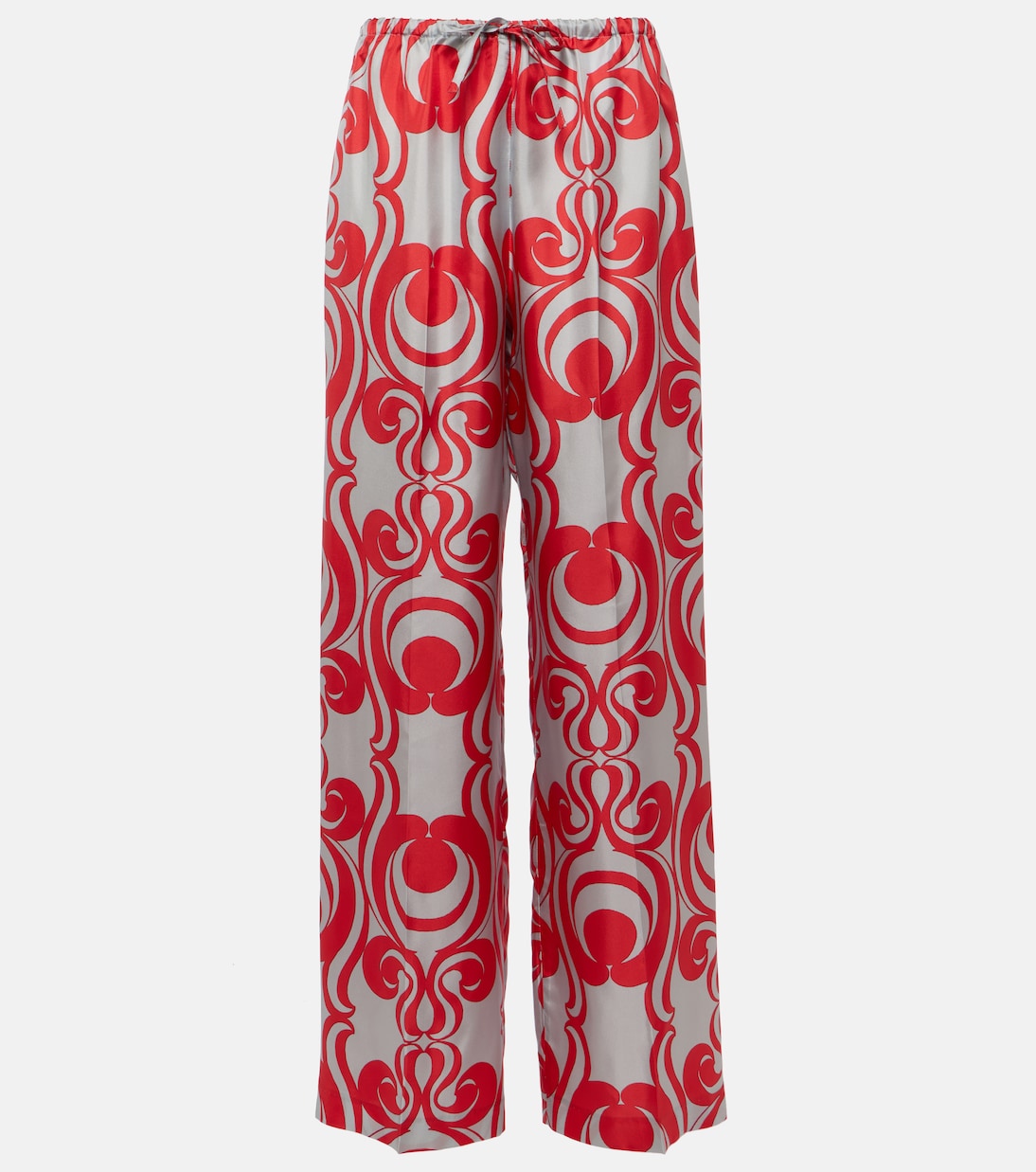 Широкие брюки из шелка с принтом Dries Van Noten, красный