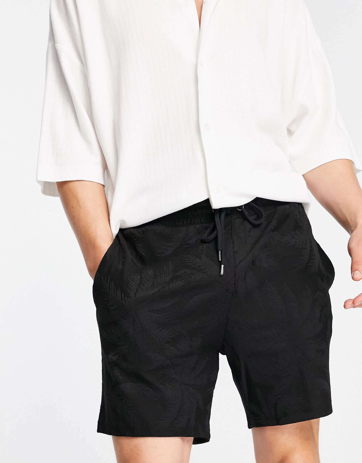 

Черные шорты с пальмовым принтом Topman