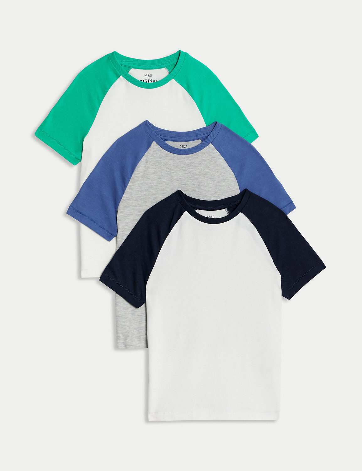 

3 пары хлопковых футболок реглан (2–8 лет) Marks & Spencer, мульти