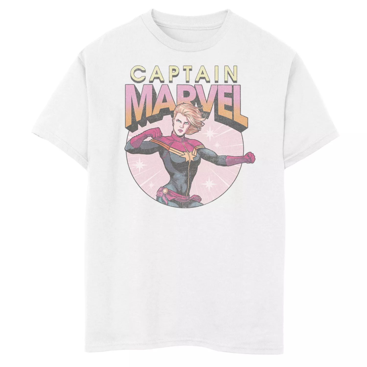 Футболка с рваным винтажным круглым логотипом и графическим рисунком для мальчиков 8–20 лет Marvel Captain Marvel Marvel мужская футболка с рваным винтажным круглым логотипом marvel captain marvel и графическим рисунком